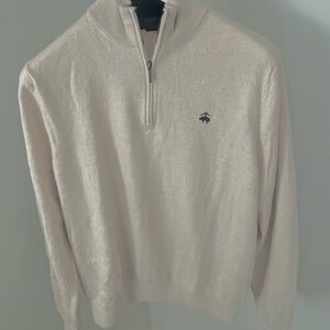 Men's Extra Fine Merino Wool Off-White Zip-Up Sweater